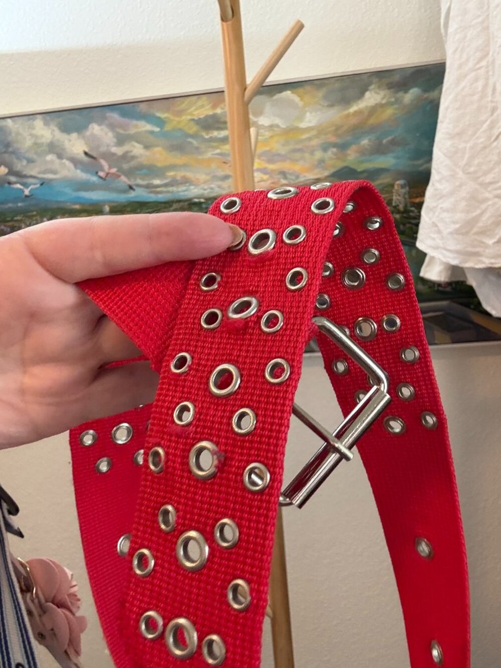 Y2K‎ Red Triple Row Grommet Canvas Web Belt